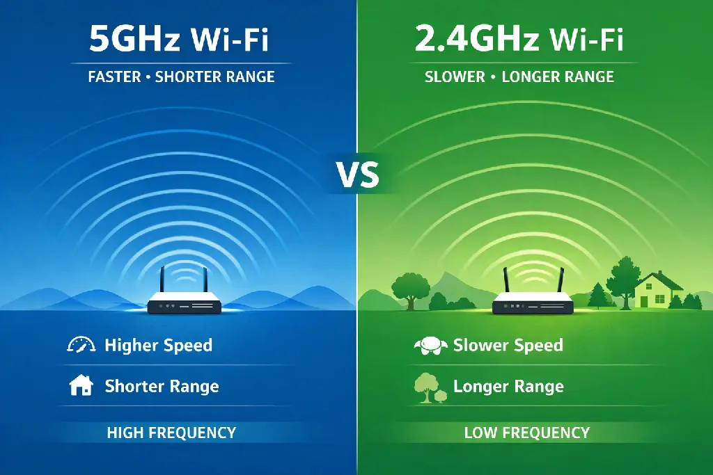 Comparison chart showing difference between 5GHz and 2.4GHz WiFi bands for signal optimization How to Boost WiFi Signal Strength
