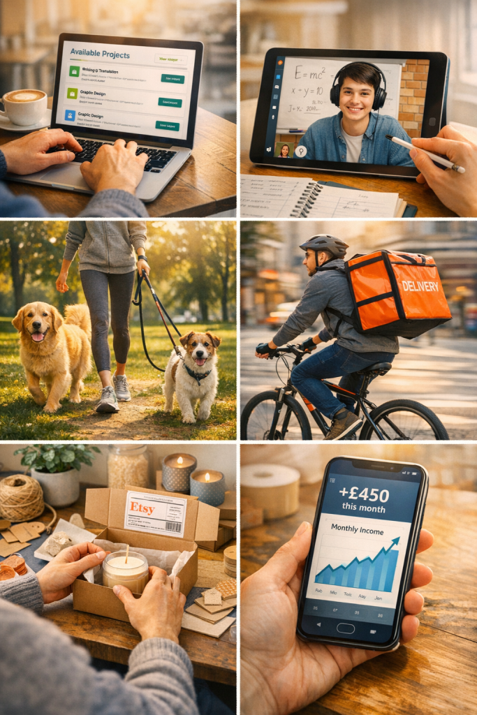 How to Save Money Fas
Multiple side hustle ideas including freelancing, tutoring, and online sales to earn extra money fast