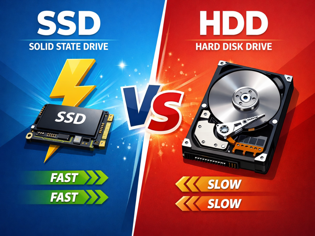 SSD versus HDD comparison showing speed benefits of solid state drive upgrade