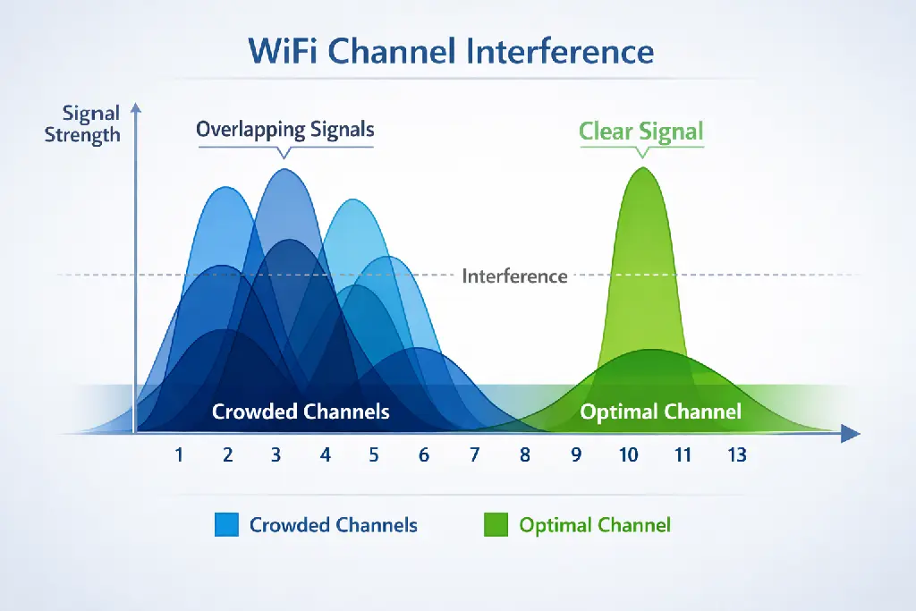 WiFi channel interference graph showing how to optimize channel selection for better connection
