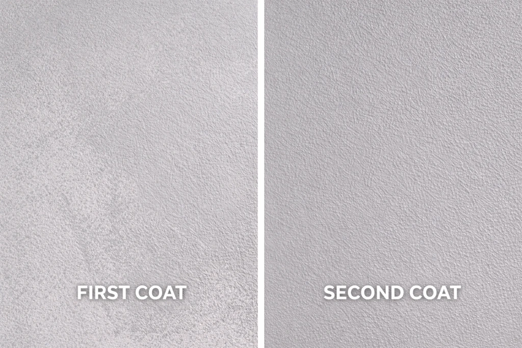 Wall showing visible difference between first coat and second coat paint coverage
